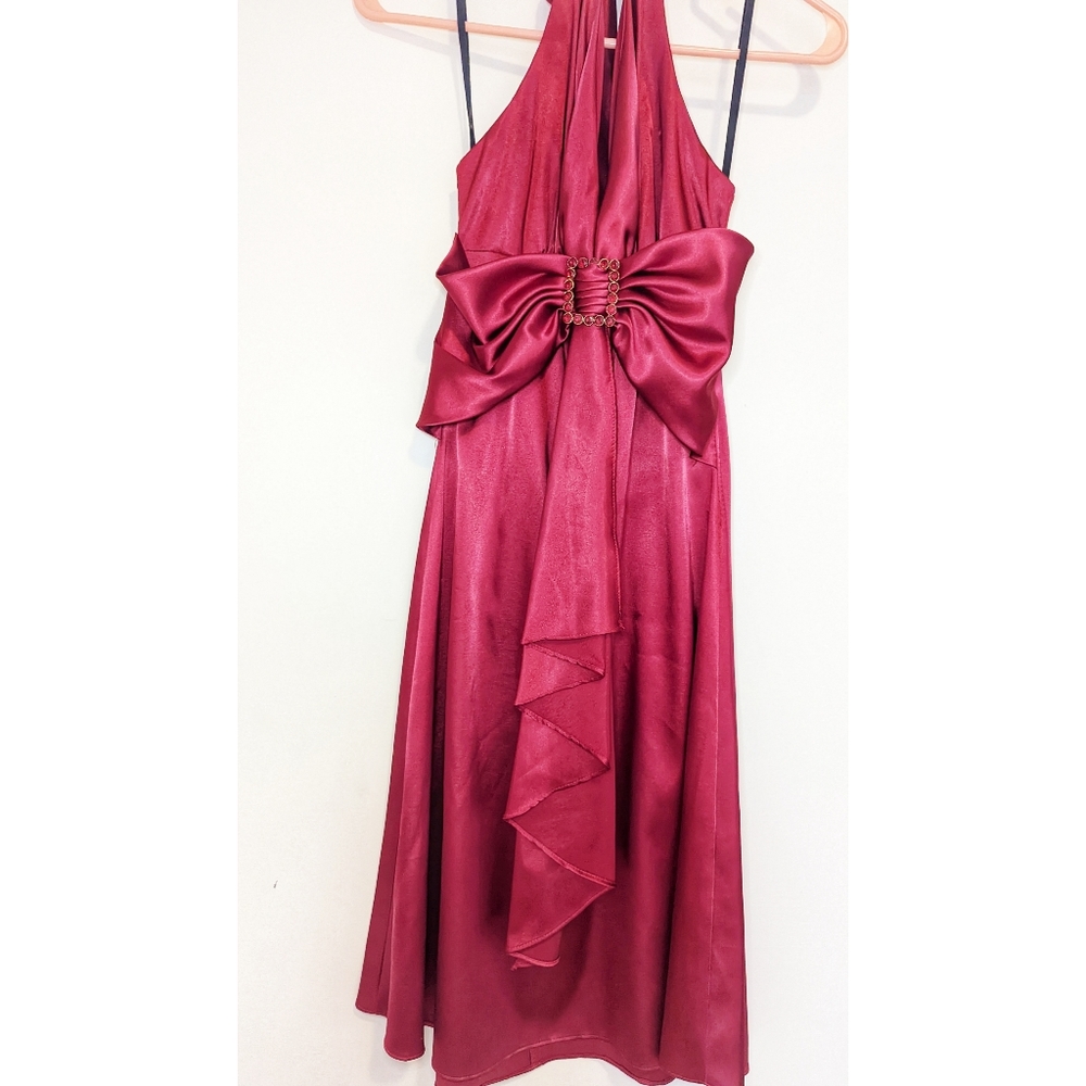 Red Satin Halter Dress